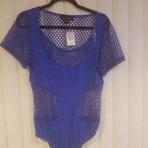 Ashley Stewart Blue fishnet bodysuit